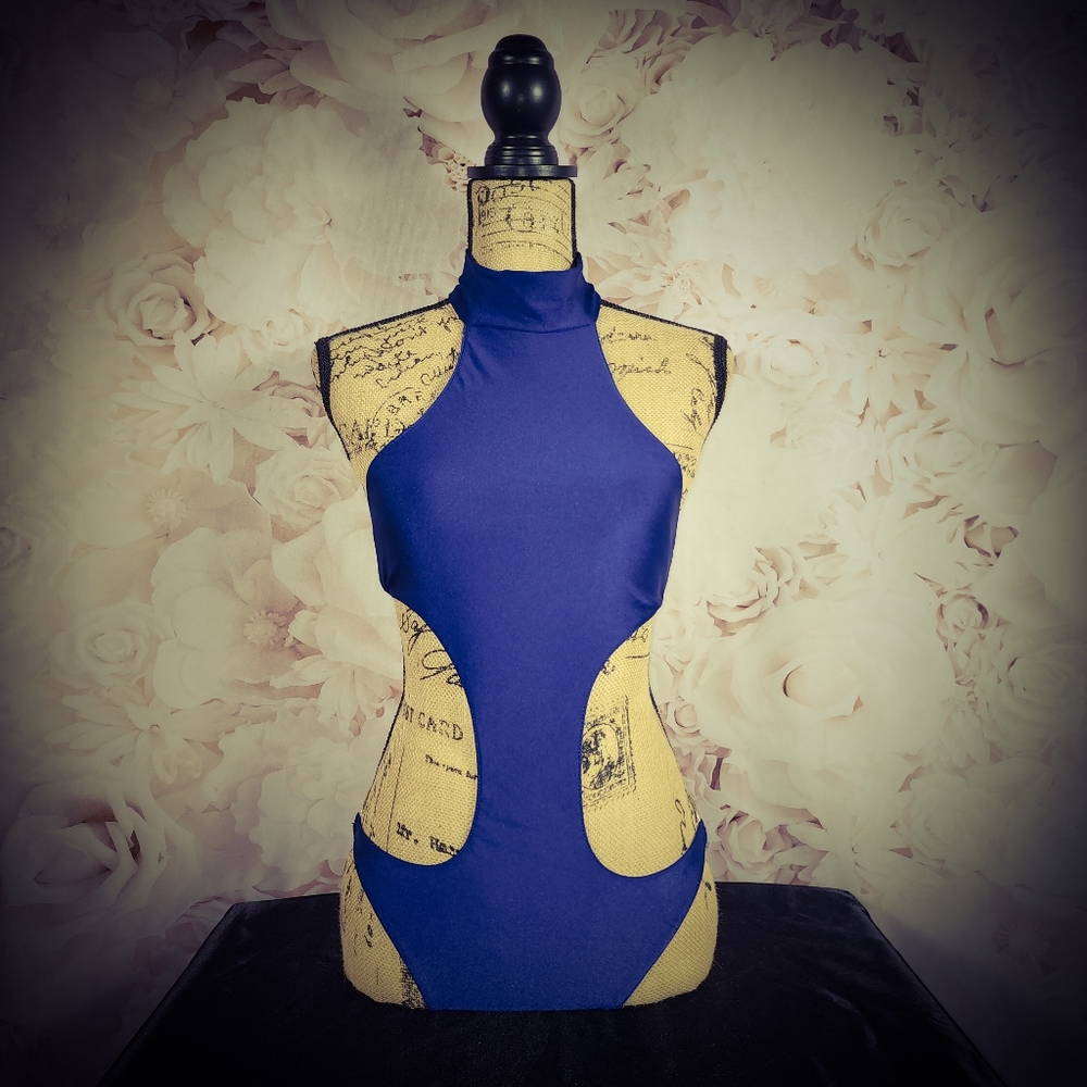 Small Navy Blue Forplay High Neck One Piece Bathing Suit